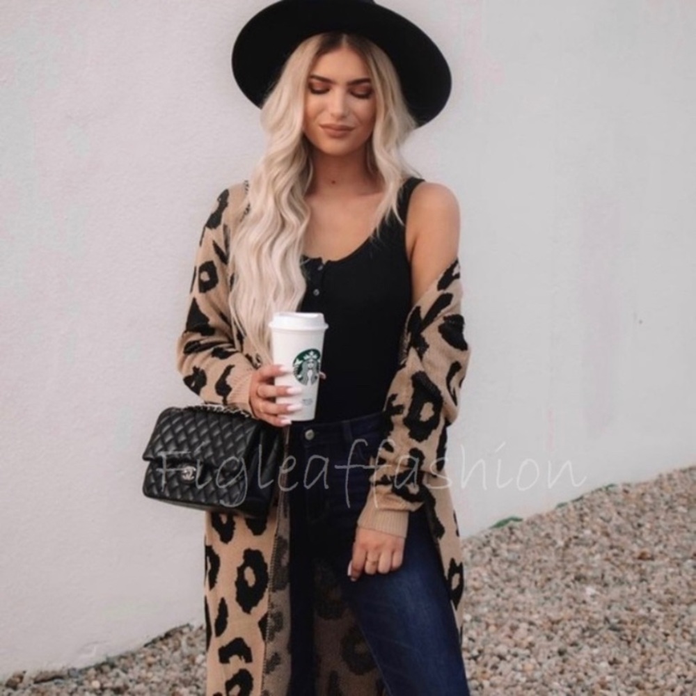 Leopard Print Long Cardigan Sweater